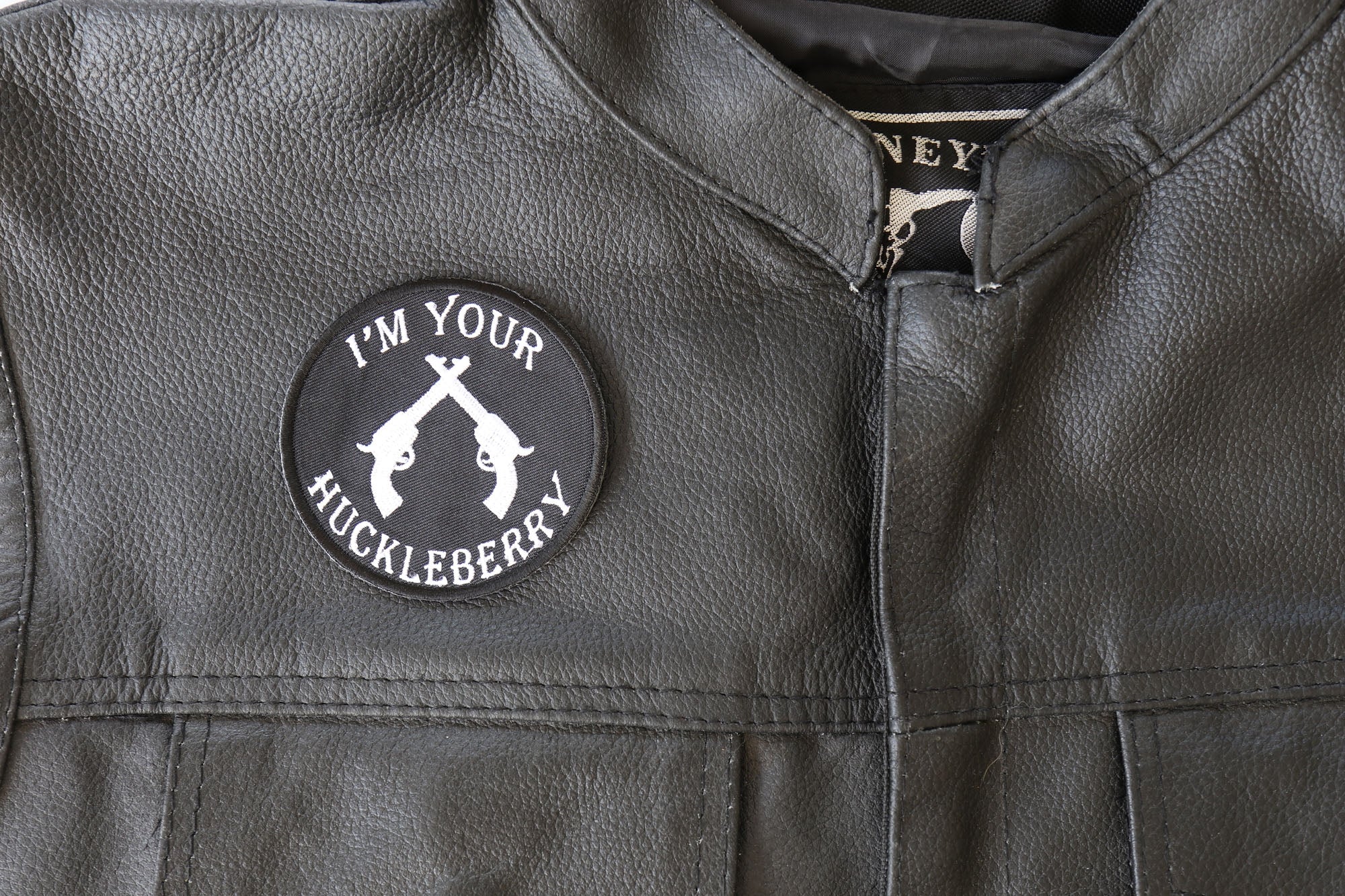 I'm Your Huckleberry Black & White Iron-On Novelty Patch ( 3 x 3 inches )